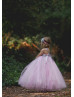 Pink Gray Tulle Tutu Flower Girl Dress